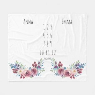 Floral Girls Twin Milestone Fleecedecke