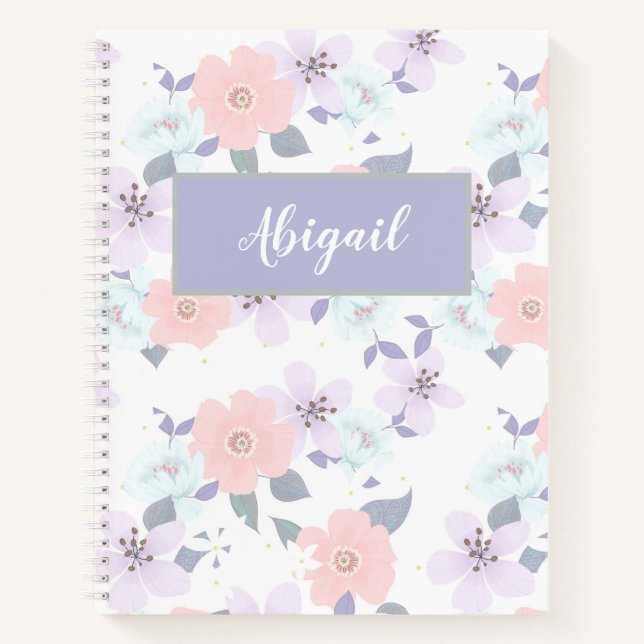 Floral Girly Modern Name Spiral Notebook Notizbuch (Vorderseite)