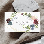 Floral Girly Wildblumen Elegant Visitenkarte<br><div class="desc">Moderne marineblaue und bordeauxrote,  geometrische Visitenkarte mit Blumenmuster. Perfekt für Friseur,  Makeup-Künstler,  Innenarchitektin,  Hochzeitsplaner und Event-Planer.</div>