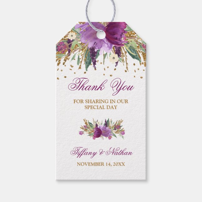 Floral Glitzer Amethyst Gefallen Vielen Dank, dass Geschenkanhänger (Vorderseite)