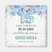 Floral Glitzer Blue Quinceañera Save the Date Magn