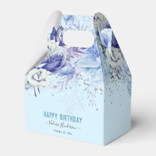 Floral Glitzer Light Blue Happy Birthday Geschenkschachtel