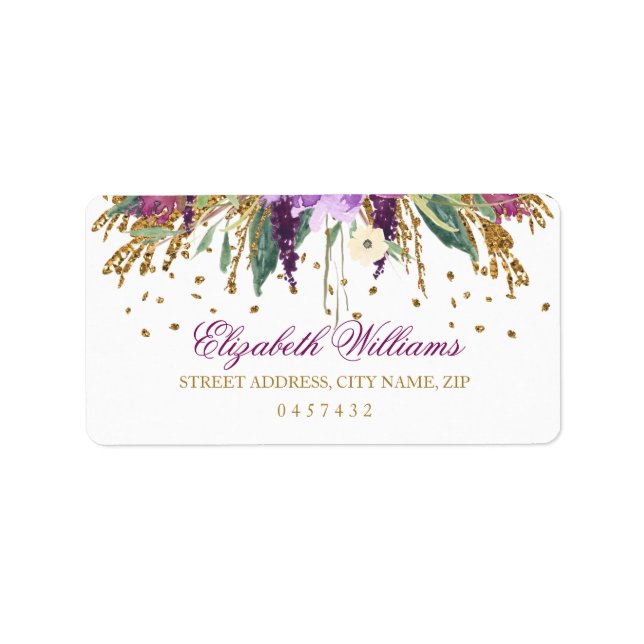 Floral Glitzer Sparkling Amethyst Address Labels Adressaufkleber (Vorne)