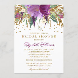 Floral Glitzer Sparkling Amethyst Brautparty Einladung