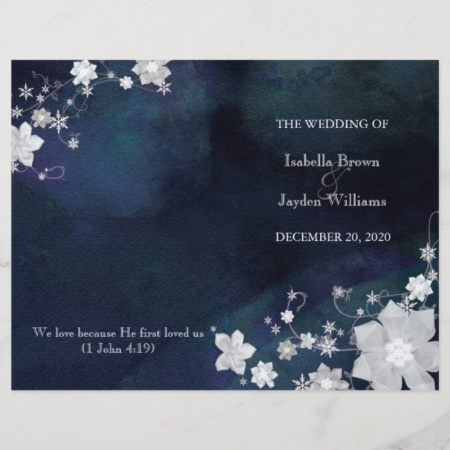 Floral Glitzer Winter Wedding Bi Fold Programm (Vorderseite)