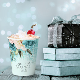 Floral Glitzern 16 . Geburtstag Aquamarin ID912 Pappbecher