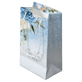 Floral Glitzern 16 . Geburtstag Blue ID912 Kleine Geschenktüte