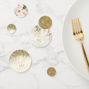 Floral Glitzern 16 . Geburtstag Gold ID912 Konfetti