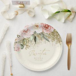 Floral Glitzern 16 . Geburtstag Gold ID912 Pappteller