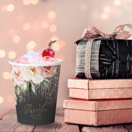 Floral Glitzern 16 . Geburtstag Rose Gold/Blk ID91 Pappbecher