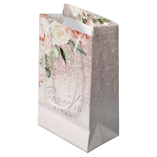 Floral Glitzern 16 . Geburtstag Rose Gold ID912 Kleine Geschenktüte