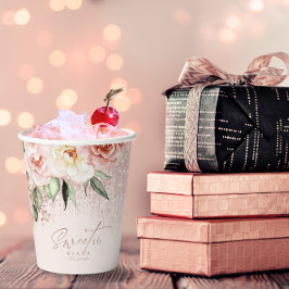 Floral Glitzern 16 . Geburtstag Rose Gold ID912 Pappbecher