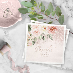 Floral Glitzern 16 . Geburtstag Rose Gold ID912 Serviette