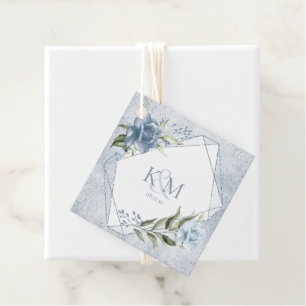 Floral Glitzern Wedding Initials Dusty Blue ID889 Geschenkanhänger
