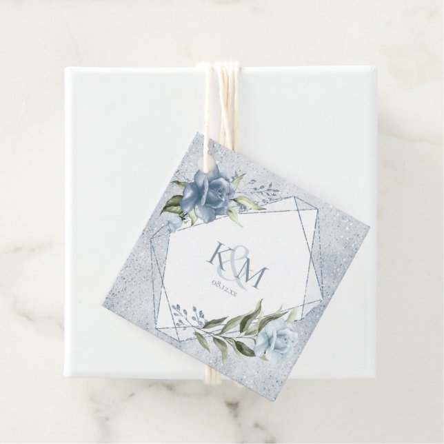 Floral Glitzern Wedding Initials Dusty Blue ID889 Geschenkanhänger (Beispiel)