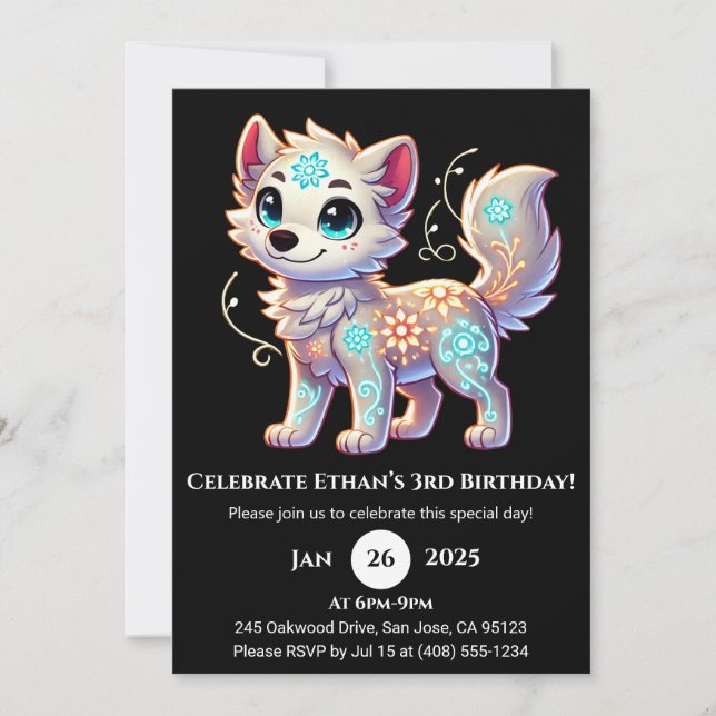 Floral Glow Pup Birthday Invitation Einladung (Vorderseite)
