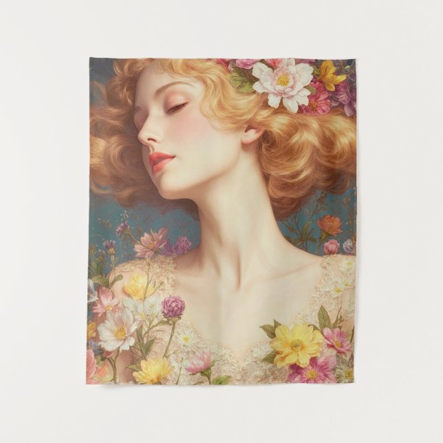 Floral Goddess Vintage Wall Tapestry Wandteppich (Vorderseite)