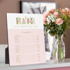 Floral gold and pink hair salon services list fotoplatte