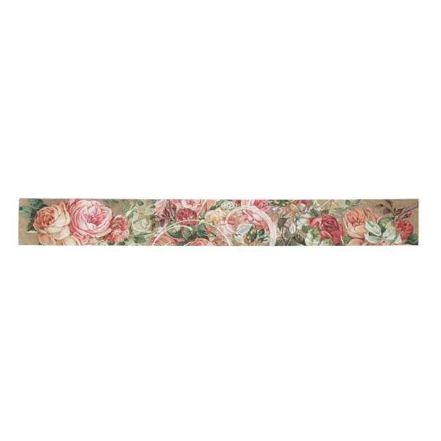 Floral Gold Barock Elegante Rose Hochzeitsfeier Satinband (Vorderseite)
