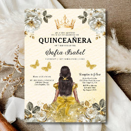 Floral Gold Bilingual Spanish Quinceanera Einladung