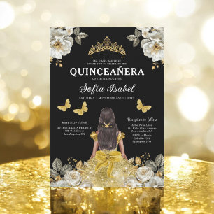 Floral Gold Bilingual Spanish Quinceanera Einladung