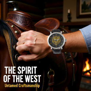 Floral Gold Bison Head Deco Armbanduhr