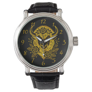Floral Gold Bison Head Deco Armbanduhr