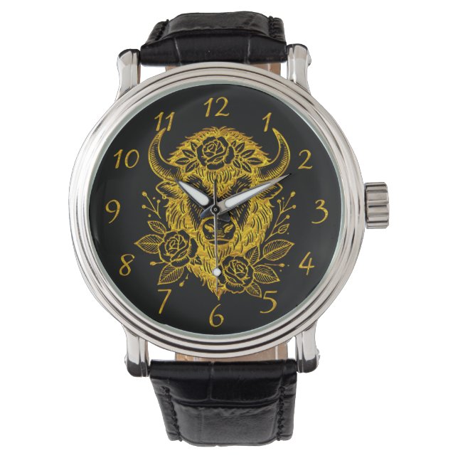 Floral Gold Bison Head Deco Armbanduhr (Vorderseite)