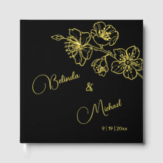 Floral Gold Black Christmas Wedding Gästebuch