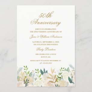 Floral Gold Botanical 50. Hochzeitstag Einladung