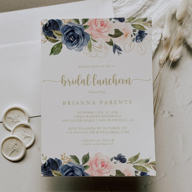 Floral Gold Bridal Luncheon Brautparty Einladung (Von Creator hochgeladen)