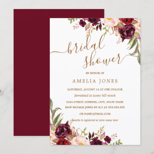 Floral Gold Burgundy Confetti Brautparty Einladung