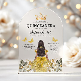 Floral Gold Butterfly Princess Quinceanera Acryleinladungen