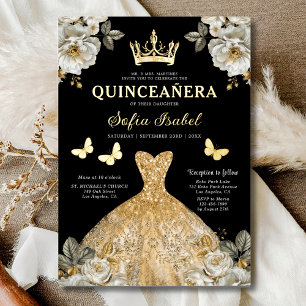 Floral Gold Butterfly Princess Quinceanera Folieneinladung