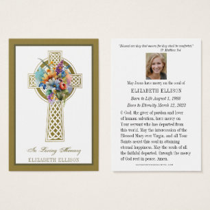 Floral Gold Celtic Cross Beerdigung Prayer Card