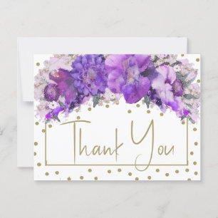 Floral Gold Confetti Lila Vielen Dank Postkarte