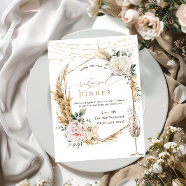 Floral Gold Frame Champagne Probe Dinner Einladung