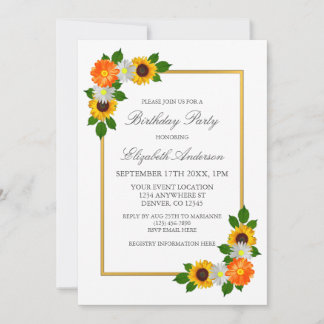 Floral Gold Frame Geburtstag Einladung