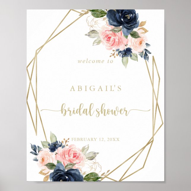 Floral Gold Geometric Brautparty Willkommen Poster (Vorne)