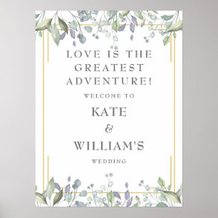 Floral Gold Geometric Wedding Welcome Sign Poster