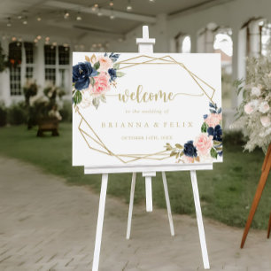 Floral Gold Geometric Wedding Welcome Sign Poster