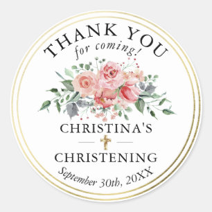 Floral Gold Girl Christening Taufe Vielen Dank Runder Aufkleber