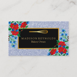 Floral Gold Glitzer Bäckerei Koch Whisk Logo Gesch Visitenkarte