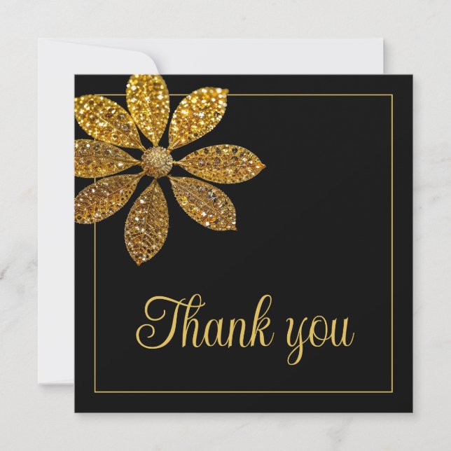 Floral Gold Glitzer Blume Sweet 16 Birthday Dankeskarte (Vorderseite)