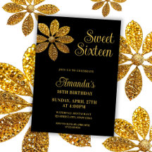 Floral Gold Glitzer Blume Sweet 16 Birthday