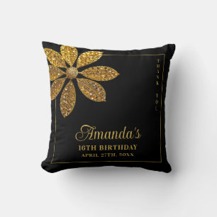 Floral Gold Glitzer Blume Sweet 16 Birthday Kissen