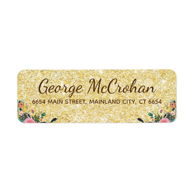 Floral Gold Glitzer Foil Rücksendeadresse (Vorne)