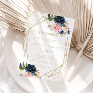 Floral Gold Glitzer Geometric Quinceñera Einladung