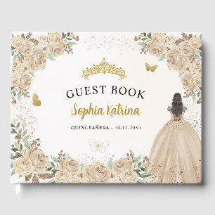 Floral Gold Glitzer Princess Quinceanera Guestbook Gästebuch
