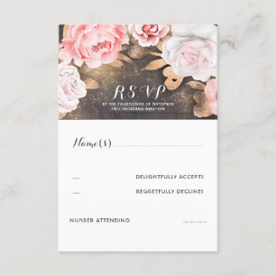Floral Gold Glitzer Wedding RSVP Karte
